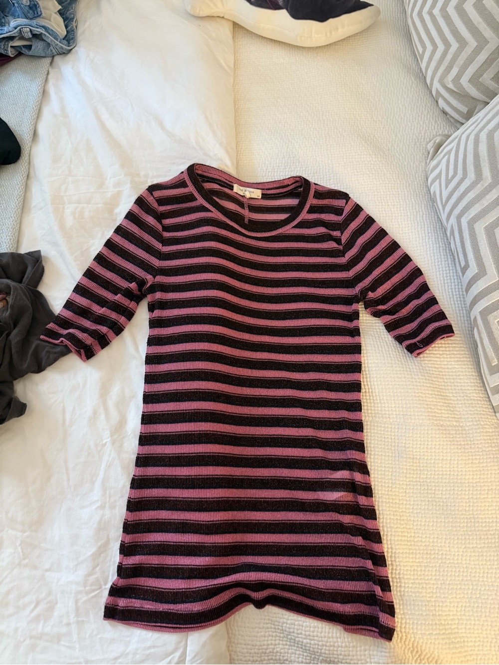 rag & bone Black and Pink Striped Short Sleeve Knit Tee